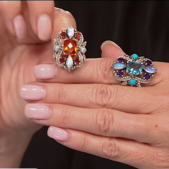 NICKY BUTLER New Honey Quartz Garnet Pearl Size 7 Sterling Silver Designer Ring - Picture 8 of 12